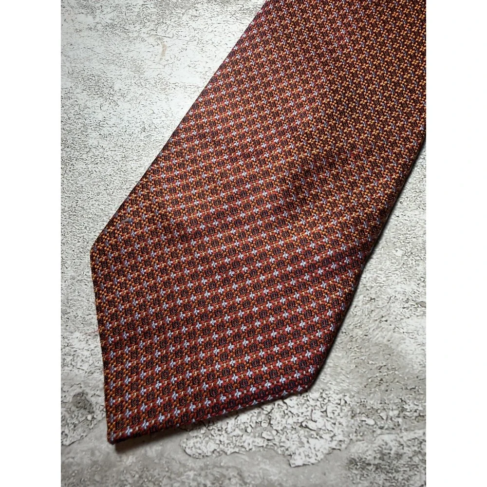 Ferretti 100% Silk Tie Mens One Size Brown Geometric Pointed Necktie Italy